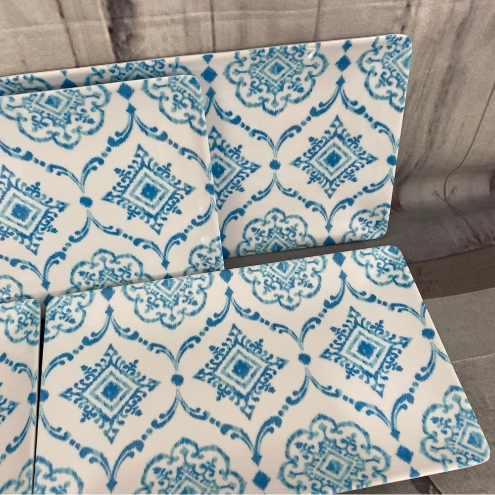 Artistic Accents Plates Blue White Rectangle Small Dessert Plastic Set of 6 - Picture 6 of 7